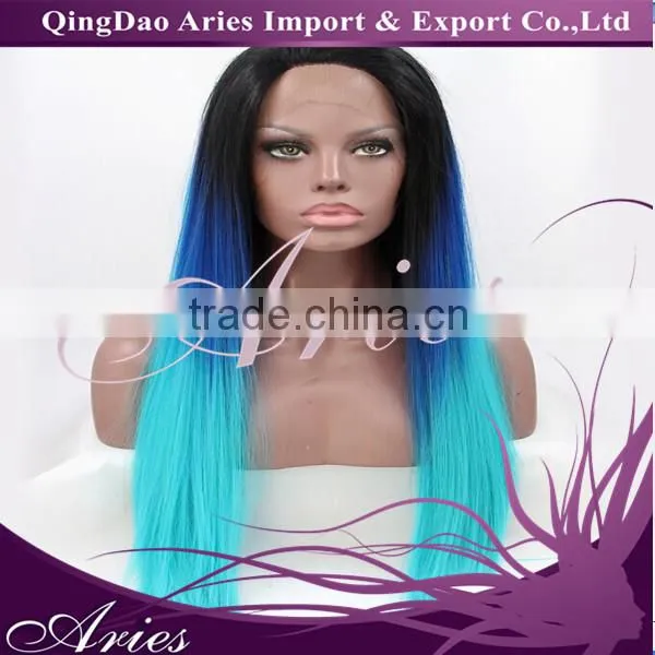 Fashion straight hair Center part bang mixed color gray synthetic lace front wig