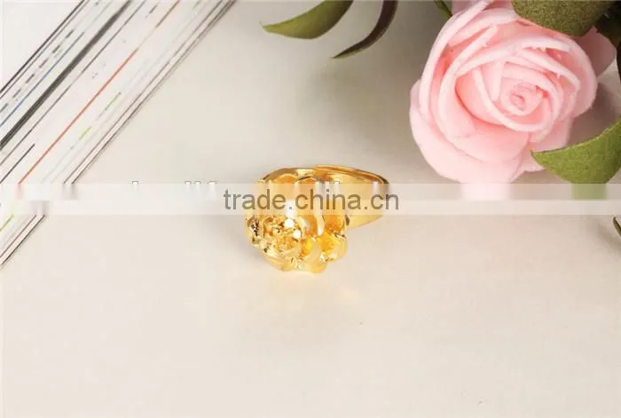 jewelry gold plated copper elegant design for women rose shaped ring