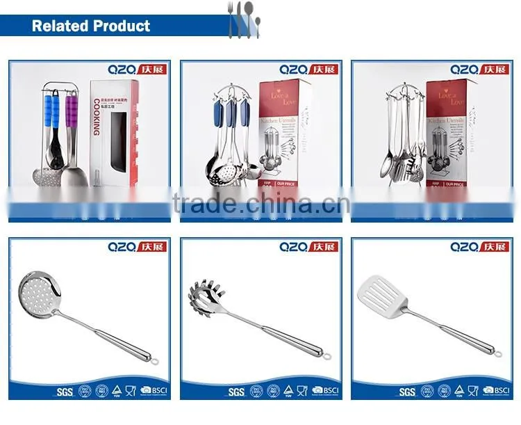 Modern home food grade silicone handle stainless steel kitchen utensils and equipment