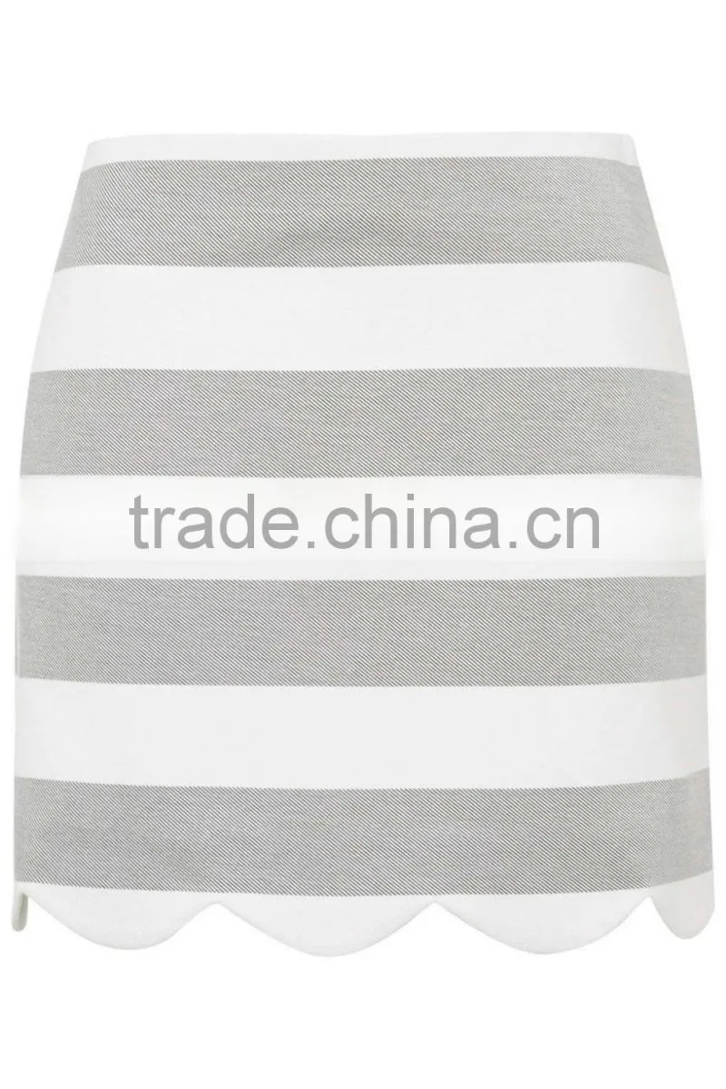 Striped Scallop Hem Tight Mini Skirt