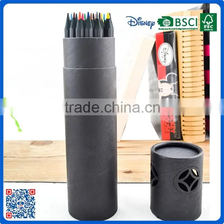 hot sales 24 colors 7 inch fancy black wooden pencils into the box