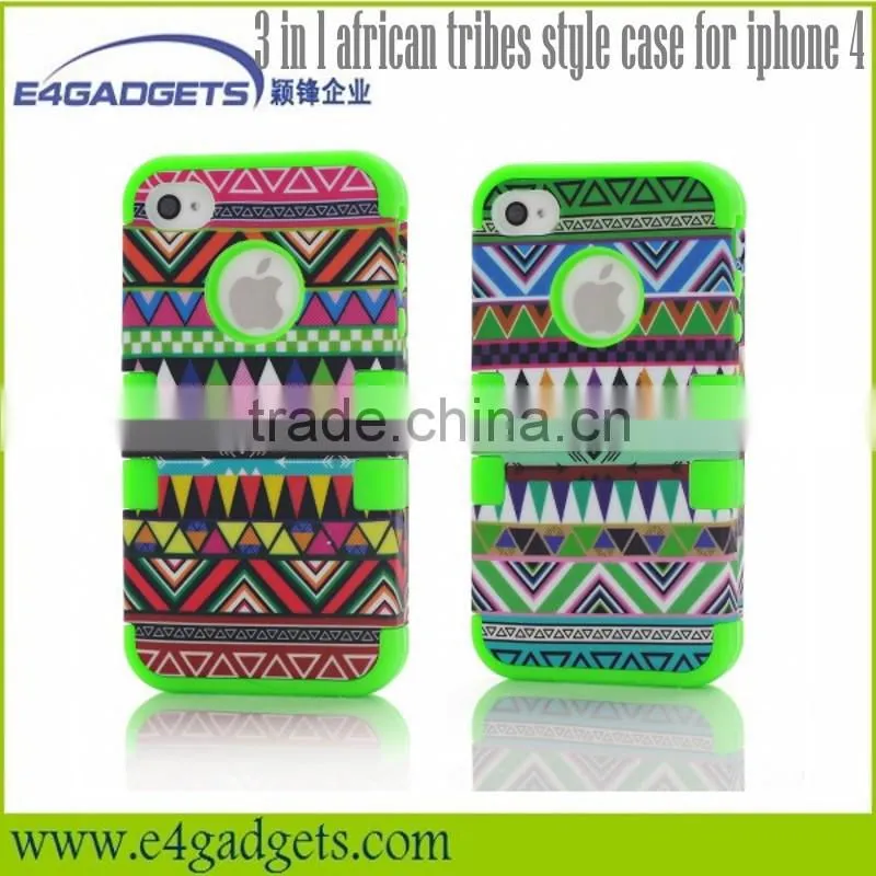 2013 New product Functional 3 in 1 african tribes style case for iphone 4, for iphone 4" original