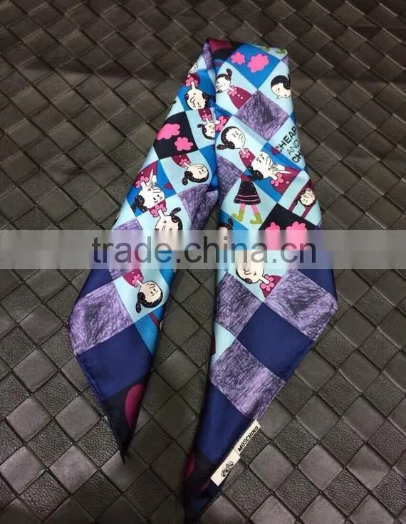 100% silk square scarf with cartoon pattern for children