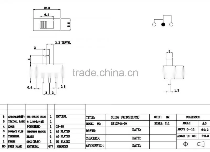 new 2016 hot selling waterproof 3pin slide switch with the best price