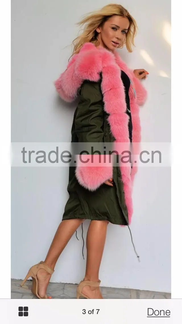 casual women parka jacket with fox hood