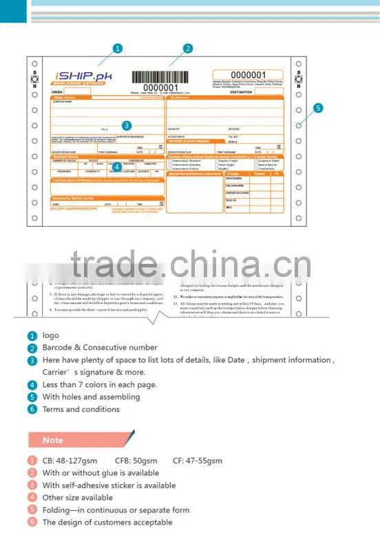 best selling consignment note printing from paper mill