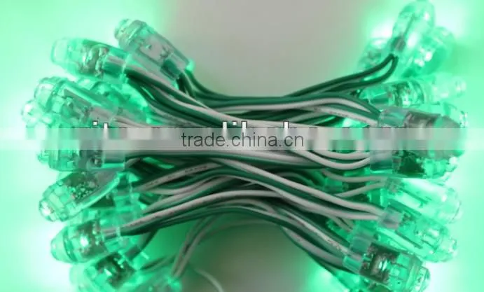 GREEN color led 12mm node,through-hole type,injection made,IP65 rated;DC5V input;0.1W;50pcs a string