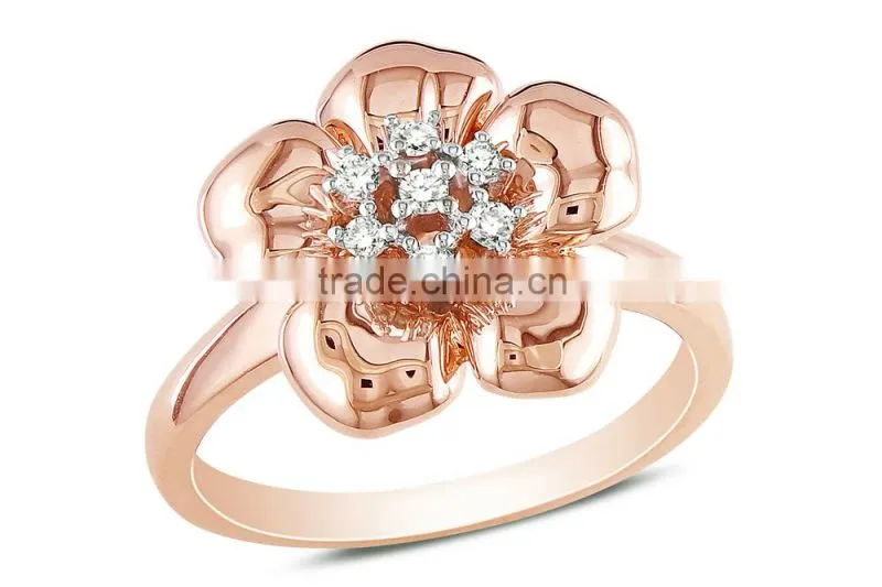 925 Sterling Silver Rose Gold Vermeil Flower Ring
