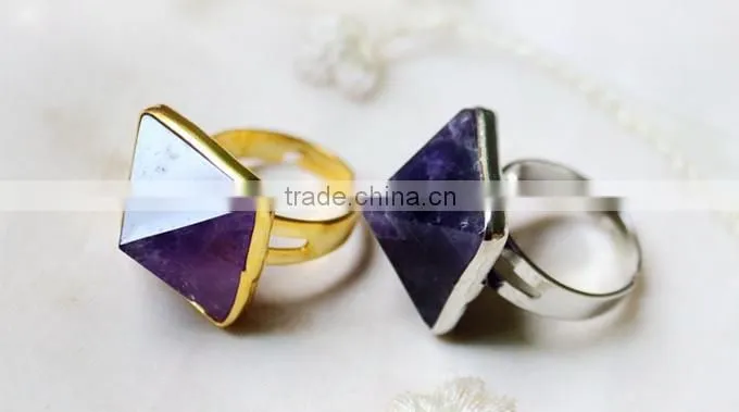 Hot sale natural gemstone pyramid amethyst druzy ring