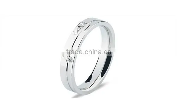 2016high polished crystal engrave 316l stainless steel wedding band ring for lovers