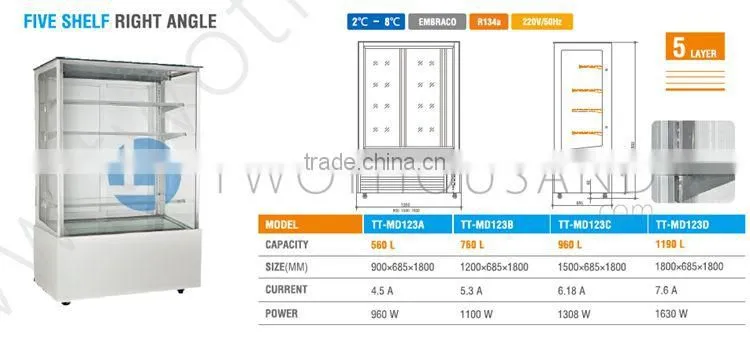 2017 Best Selling Refrigerator Display shelves for Cake- Refrigerated, 2-8 'C, 560 L, 5 Shelf, TT-MD123A