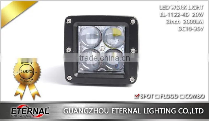 20W 3x3in cube pod pillar for 4x4 Jeep off-road powersports motorsports ATV UTV SUV high power LED work light fog lamp