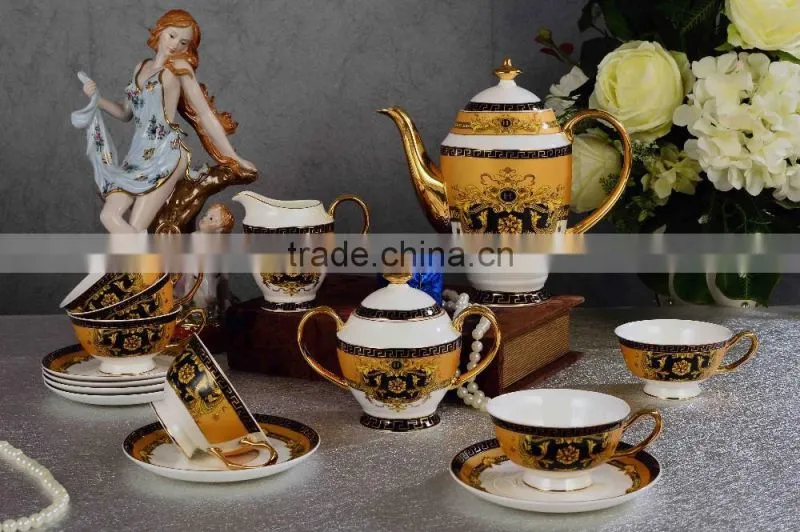 Luxury golden painting porcelain tea set 15pcs bone china tea set