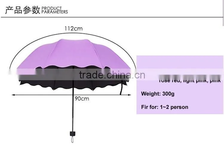Meet water show the flower sun umbrella with UV, 3 folding umbrella
