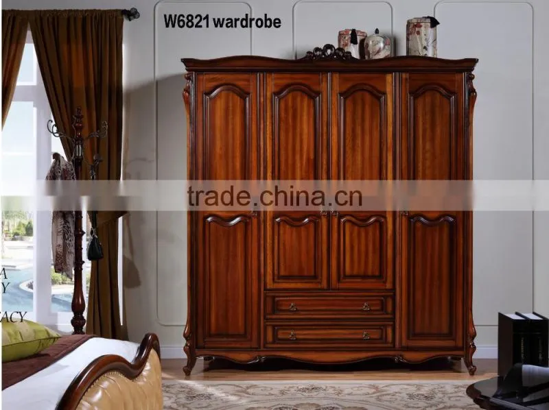 W6821Antique French Style Wardrobe/bedroom wooden wardrobe design pictures wooden clothes wardrobe designs