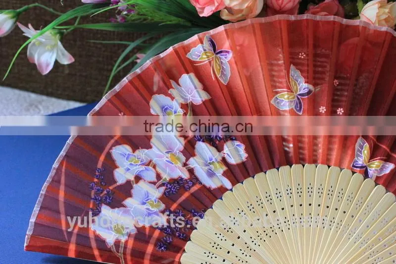 Japanese style bamboo silk fan butterfly print