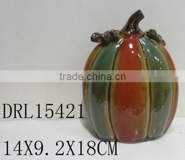 Dual color colorful pumpkin ceramic lantern LED decorations
