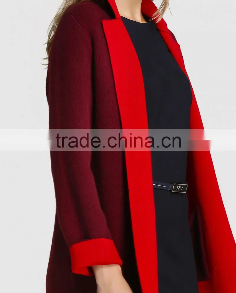 Women Long Sleeve Plain Color Red Long Coat Ladies Fashion Coat Wholesale Custom Clothing Hot Selling