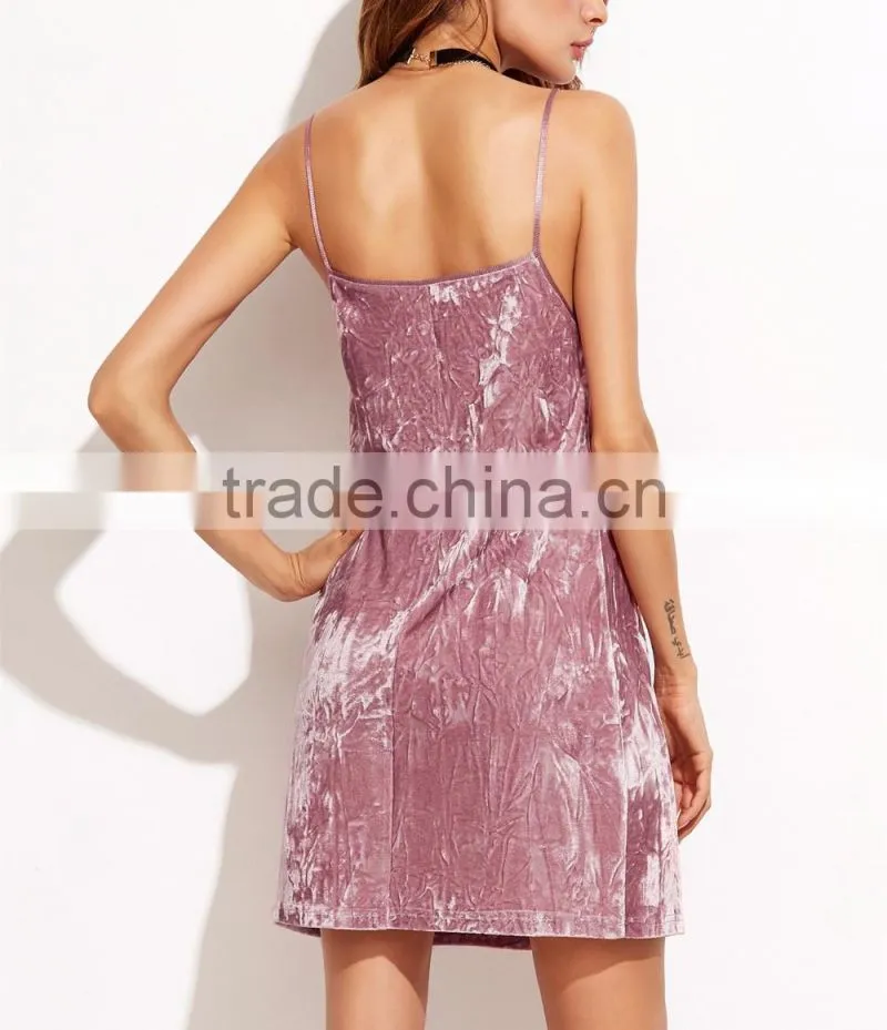 Guangzhou Wholesale Clothing OEM Pink Undertone Velvet Plain Slip Dress