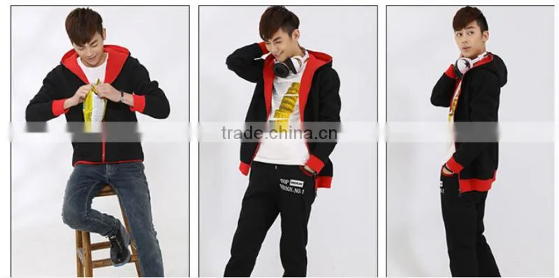 Fashion Zip up custom plain black hooded sweatshirt