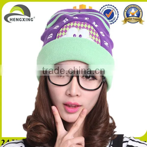 Custom cartoon embroidery winter beanie hats