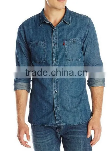 New Men 100% Cotton Long sleeve Denim Jeans work Shirt