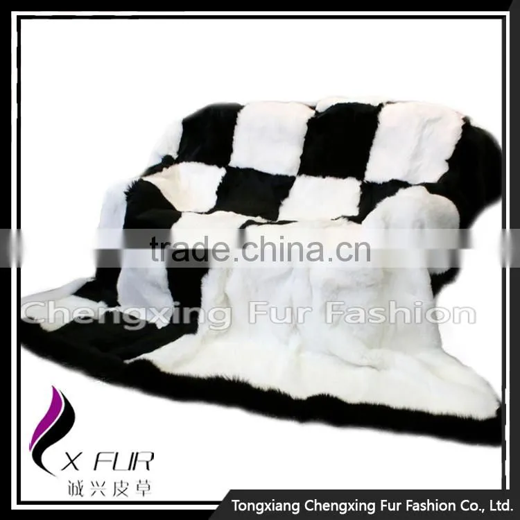 CX-D-118 Promotion Gift Blanket Rabbit Fur Blanket Soft Warm Throw Blanket with Fox Trim