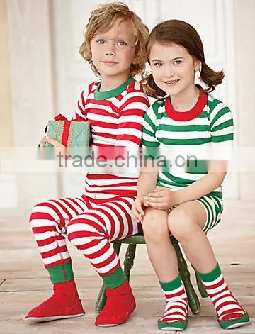 Cheap stripes kids cotton pajama sets long or short sleeve