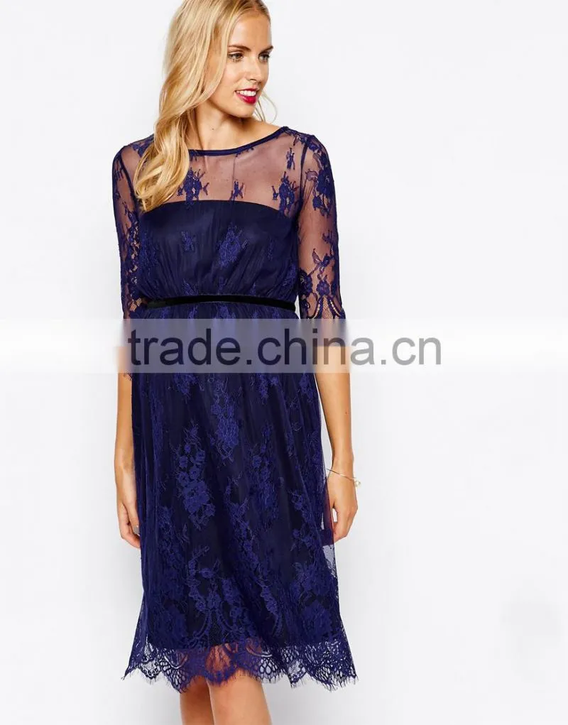 Maternity Lace Midi Dress With Scalloped Detail