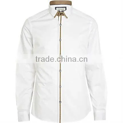 White contrast color trim long sleeve dress shirt