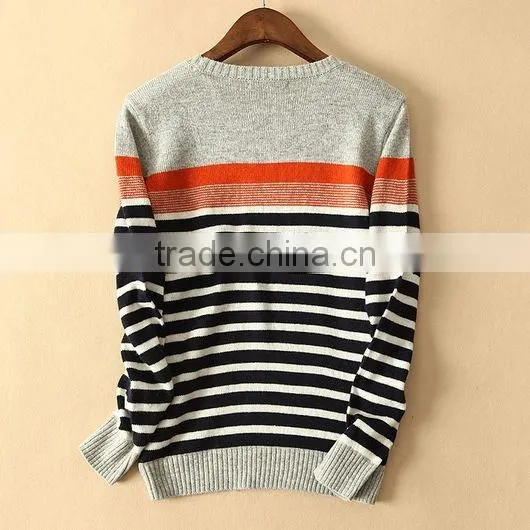 The long sleeve orange stipes design knitting pullover casual men knitted sweater