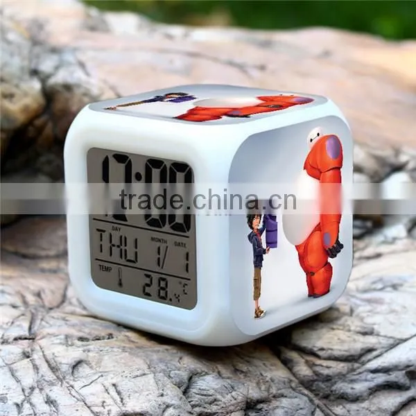 Wholesale Led Alarm clock, Big Hero 6 digital clock for children, colorful change LED clocks for kids
