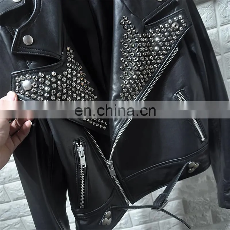 High Quality Custom Design Fashion Motocycle Jackets Black Short Women Biker Leather Jacket