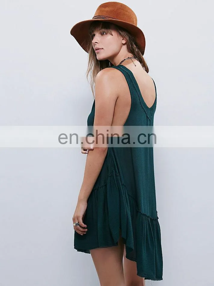 High quality deep v neck little black dress, woman sleeveless mini dress
