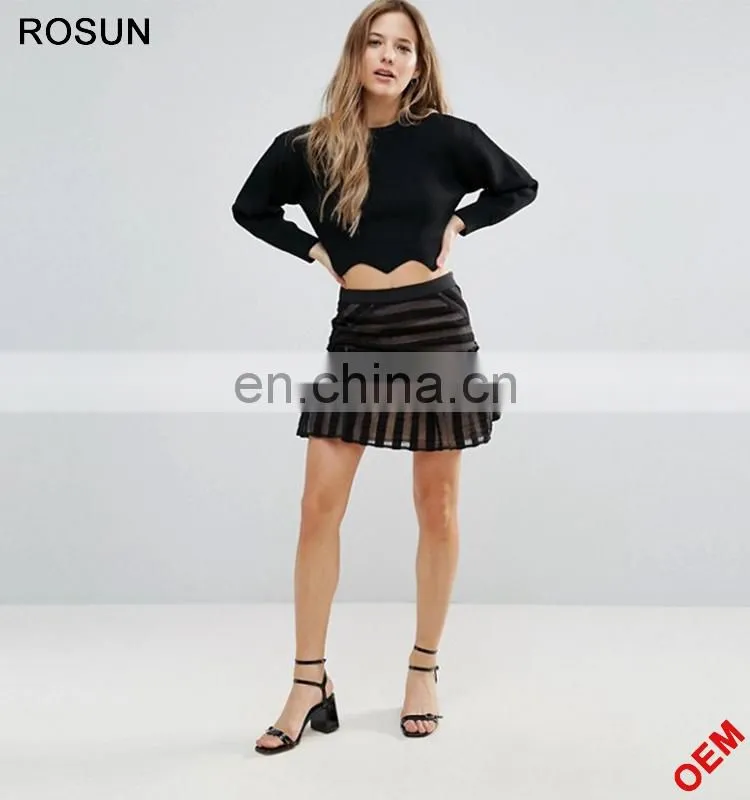 Factory Nylon blend Scallop Hem Knit Crop Sweater