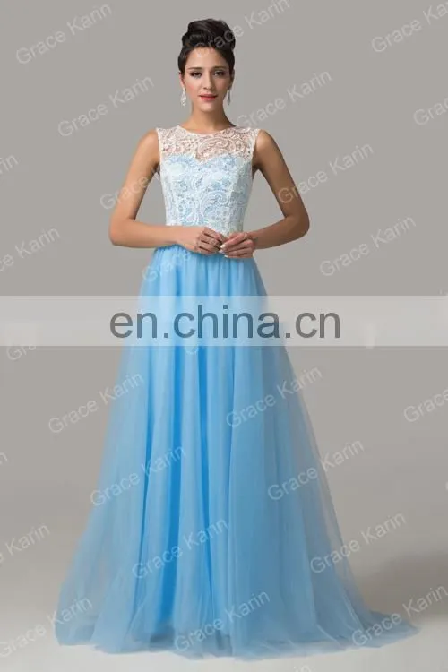 Grace Karin Sleeveless Long Lace Prom Dresses CL6108-6#