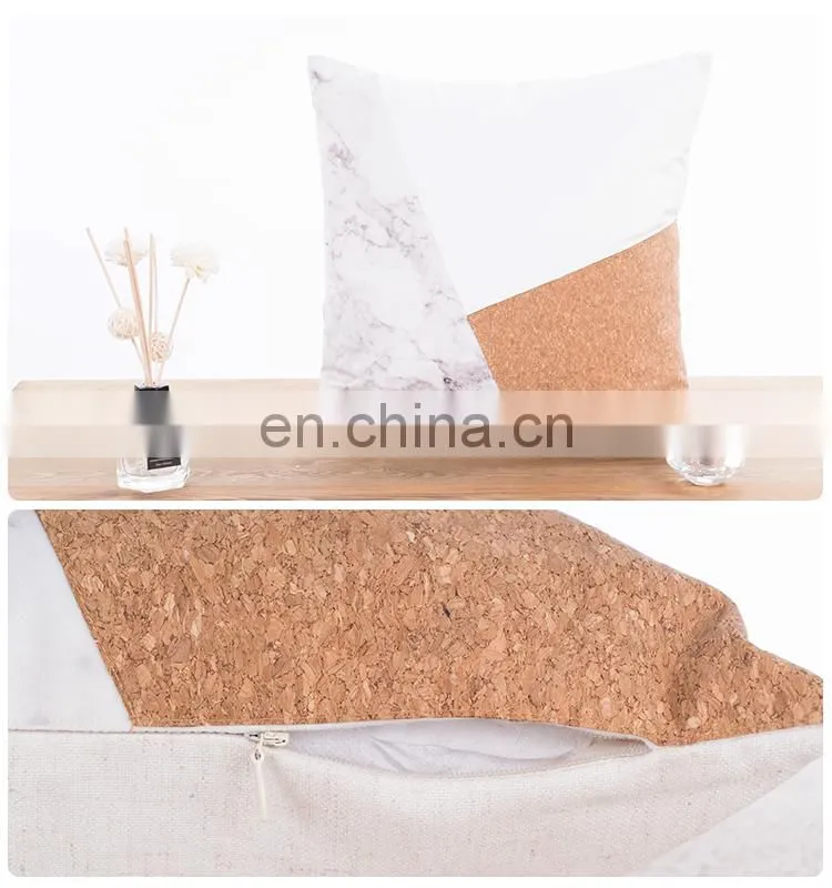 2018 Spring New Geometry Pillow Poly Canvas Patchwork Applique Cork Sofa Cushion