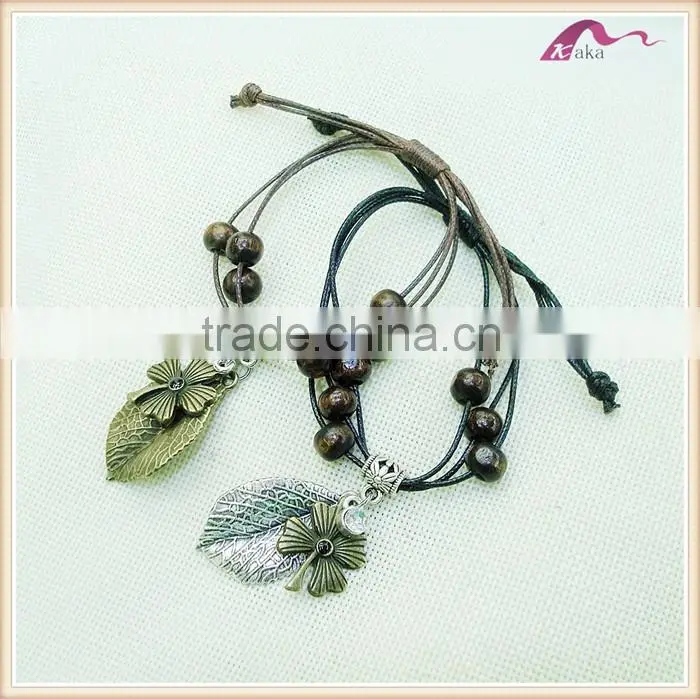 Spring Boho New Design Wooden Bead Leather Rope Bangle Bracelets
