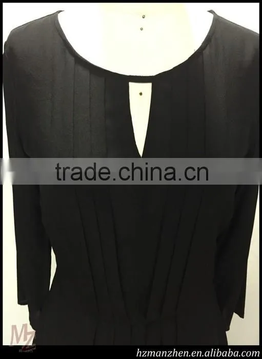 Middle aged women black silk fold blouse