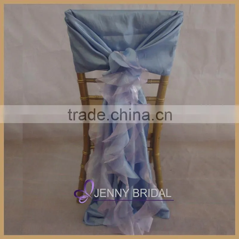 C003AE wedding decoration light blue chiffon and organza ruffled chair cover wedding