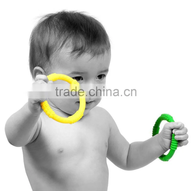 4 Funny Colorful and BPA Free Silicone Sensory Teething Baby Teether Ring Toys,Soothing Pain Relief and Drool Proof Infant Toys