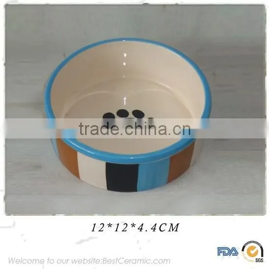 Dog Cat Feeder Hand-painted Round Ceramic Pet Bowl