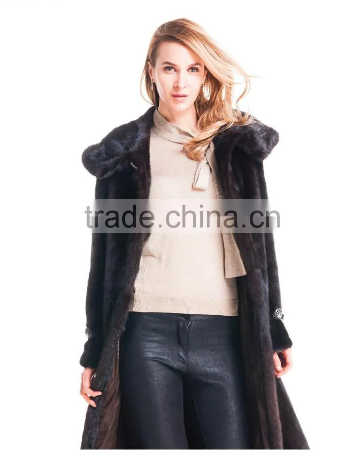 2015 Autumn And Winter Women Medium length Coat With Mink Fur Hat Overcoat