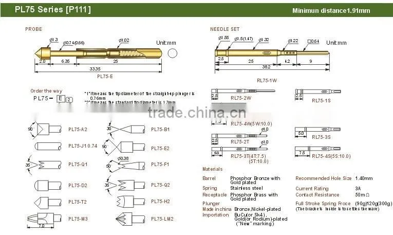 2016 new products brass electronics test pin for pcb board
