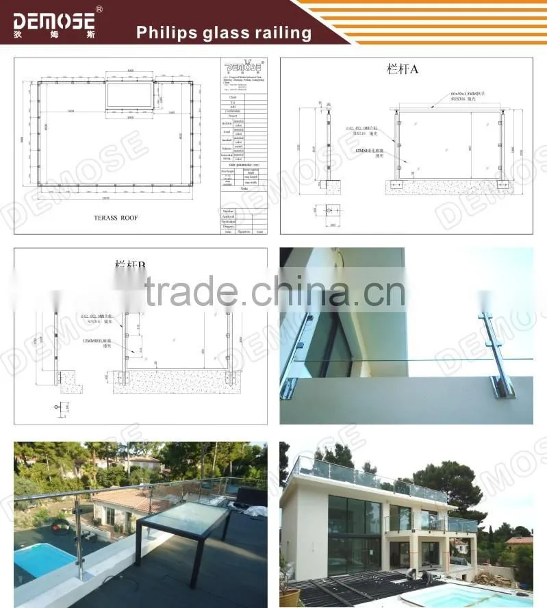 glass balcony system/frameless glass guardrail for front yard fence