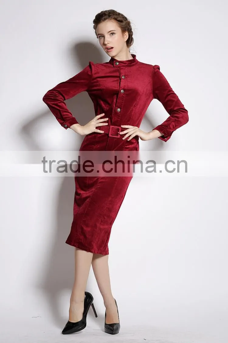Custom Velvet Ladies Fashion Dresses Winter 2014 high quality woman clothes