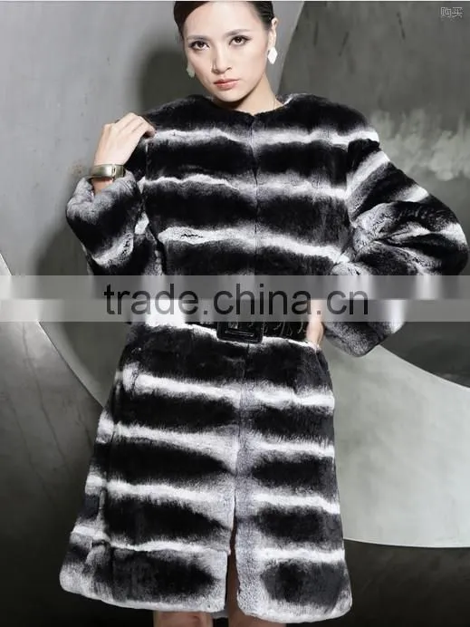 rex14047 Newest fashion rex rabbit skin coat chinchilla color