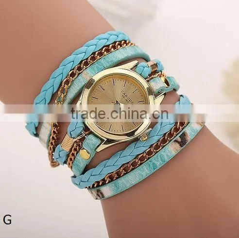 Top selling Women's Leopard 1" Wrap Braided leather bracelet watch/