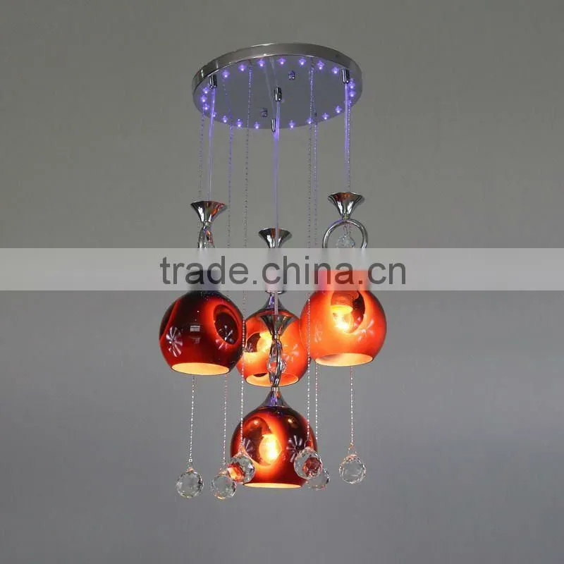 3 heads pendant light E27 with LED and crystal