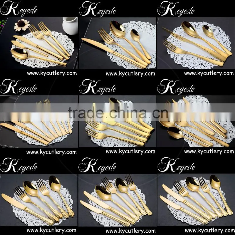 Gold cutlery set, copper cutlery, wedding knife and fork set